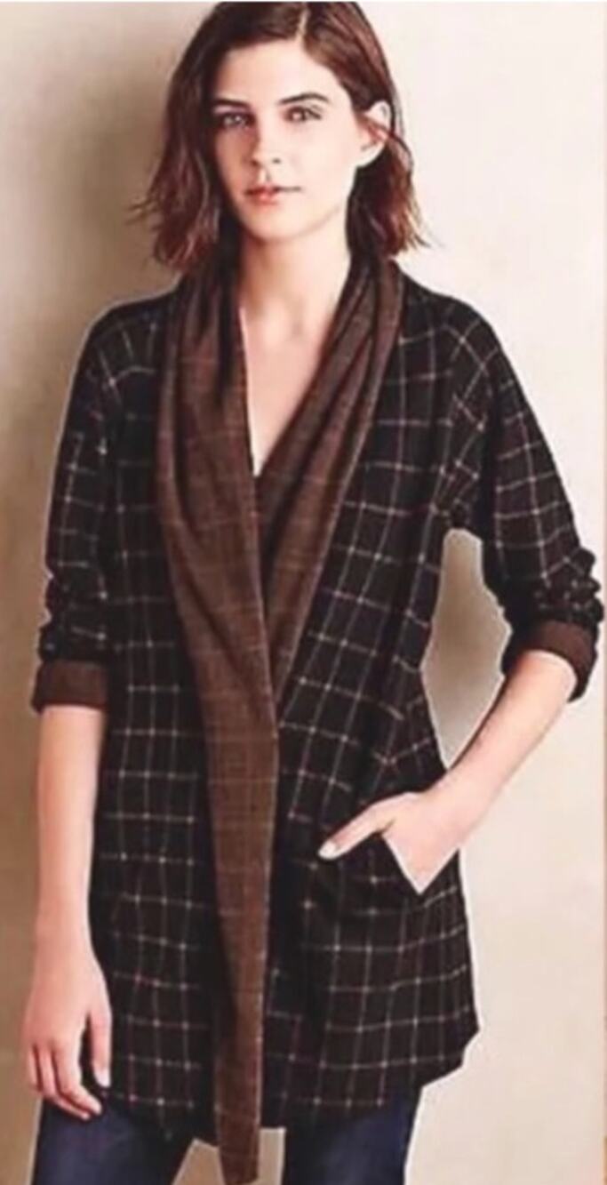 Sanctuary Windowpane Wrap Cardigan Sweater Brown Black Size S